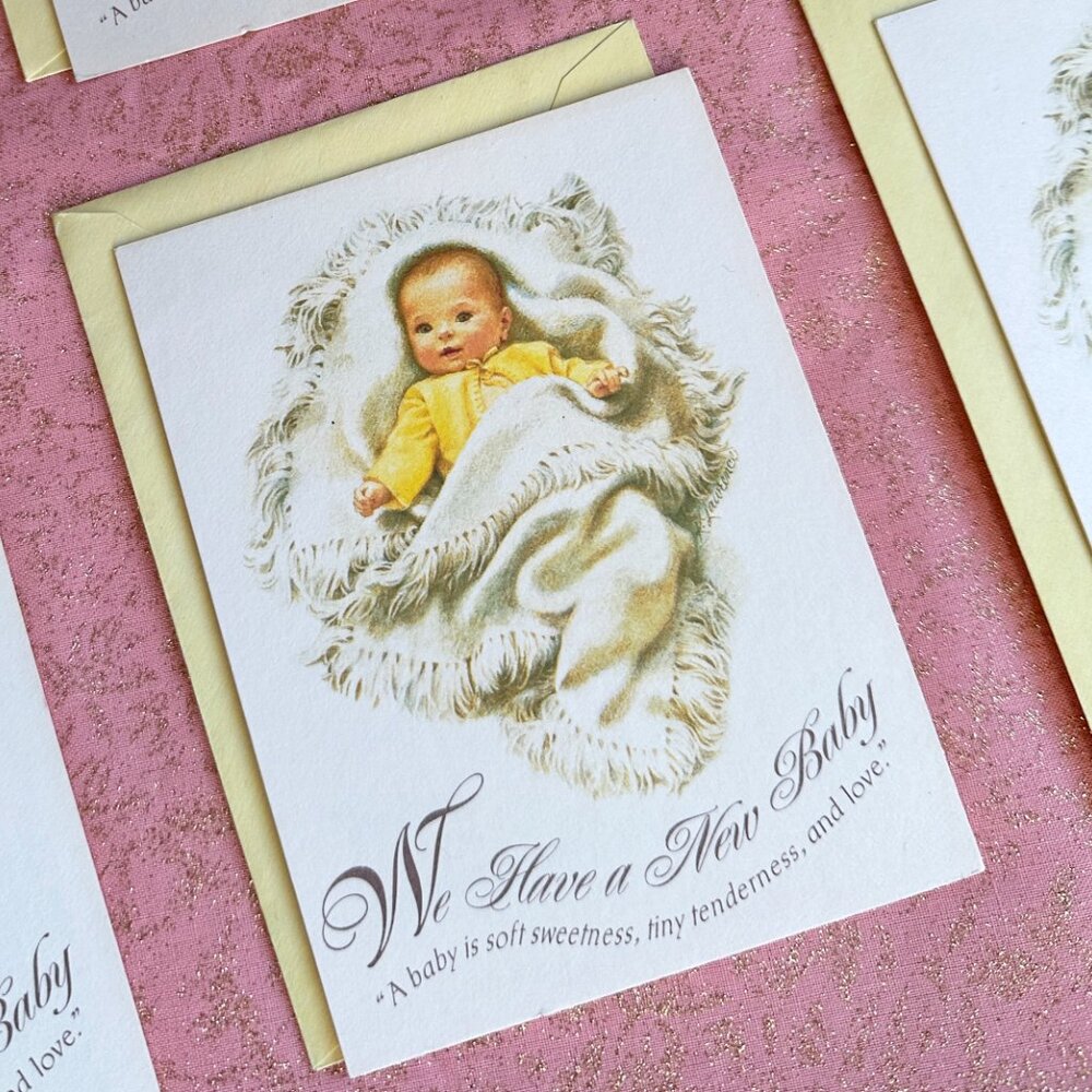 Set of 6 Vintage Cards and Envelopes - Baby Announcement